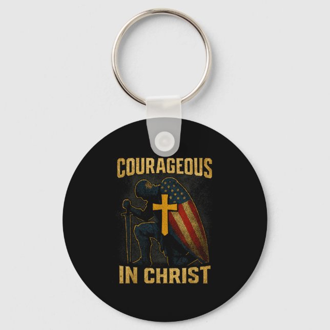 Chaveiro Courageous In Christ Knight Cross Patriotic Usa Fl (Frente)