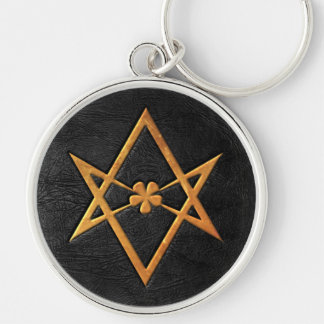 Chaveiro Couro Unicursal dourado do preto do Hexagram de