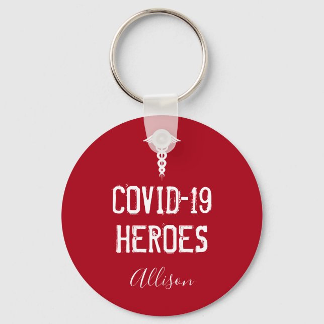 Chaveiro Covid 19 Heroes Red White Caduceus Personalizado (Frente)