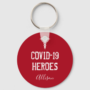 Chaveiro Covid 19 Heroes Vermelho Caduco Branco Personaliza