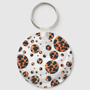Chaveiro Cow Black and Orange Polka Dot Print