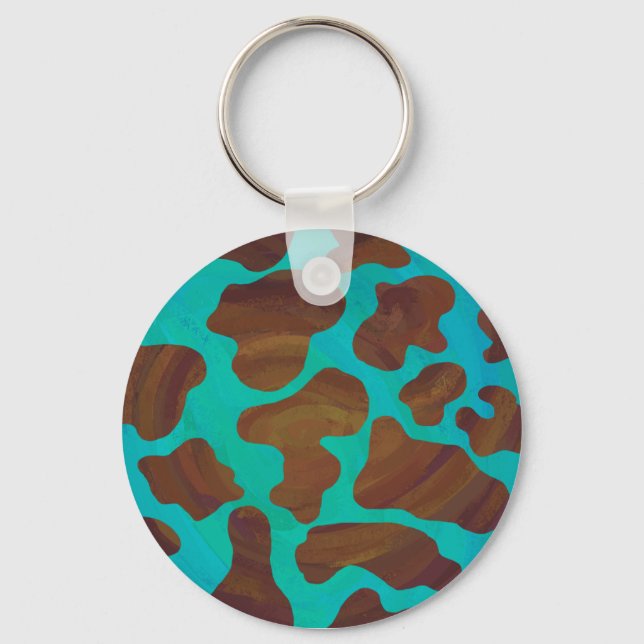 Chaveiro Cow Brown and Teal Print (Frente)