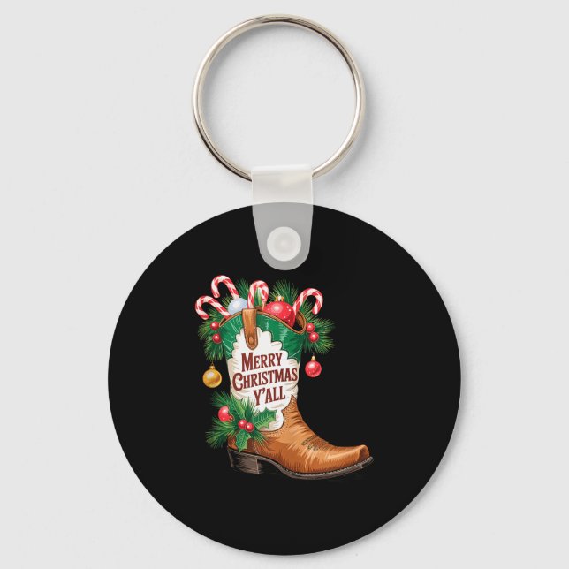 Chaveiro Cowboy Boots Country Western Merry Christmas Y'all (Frente)