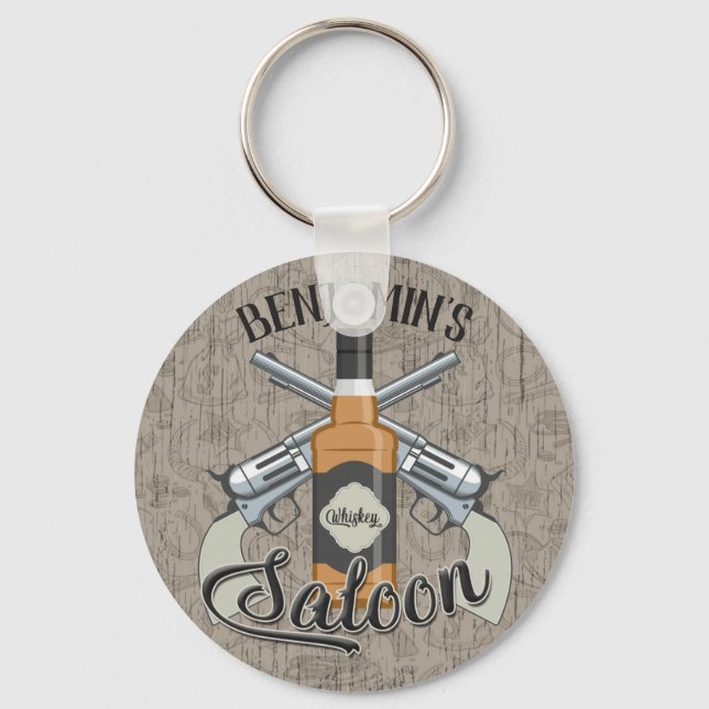 Chaveiro Cowboy Revolver Gun Whiskey Saloon (Frente)