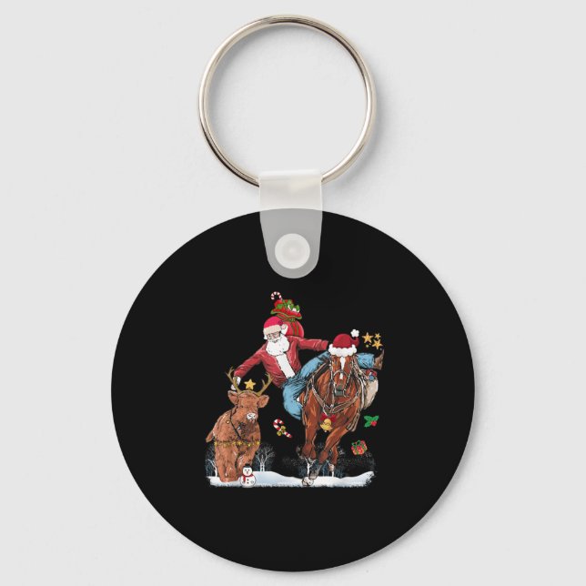 Chaveiro Cowboy Santa Bulldogging Western Cowboy Xmas Funny (Frente)