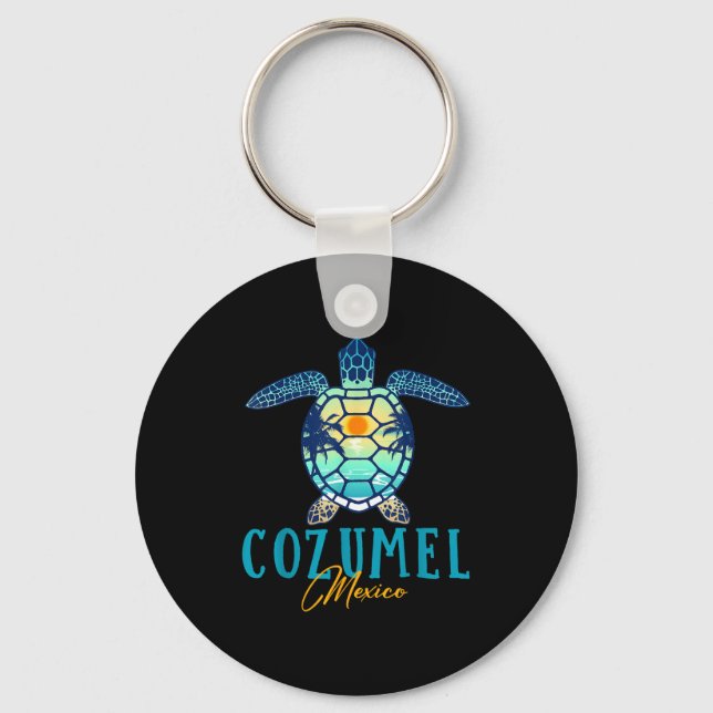 Chaveiro Cozumel Mexico Sea Turtle Palm Tree Sunset Beach V (Frente)