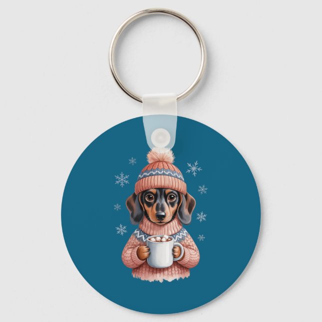 Chaveiro Cozy Dachshund Dog With Hot Cocoa Holiday Winter S (Frente)