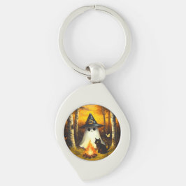 Chaveiro Cozy Halloween Ghost & Black Cat Campfire