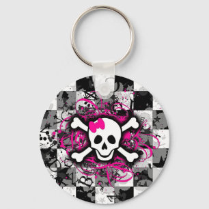 Chaveiro Crânio Checkered com o Splatter do rosa quente