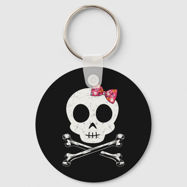 Chaveiro Crânio Cónico E Crossbones Rosa Arco Tie Halloween (Frente)