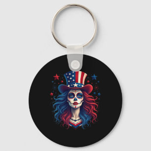 Chaveiro Crânio De Açúcar Em 4 De Julho De American Flag Sk