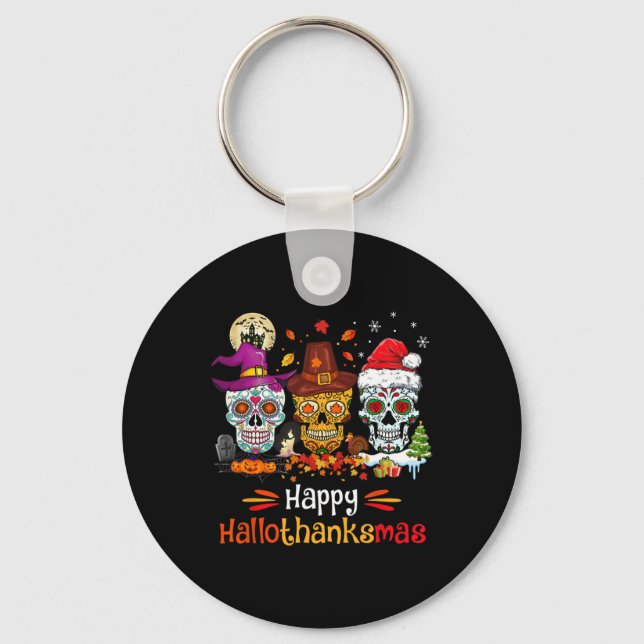 Chaveiro Cranio de Açúcar Hallothanksmas Halloween Dia de A (Frente)