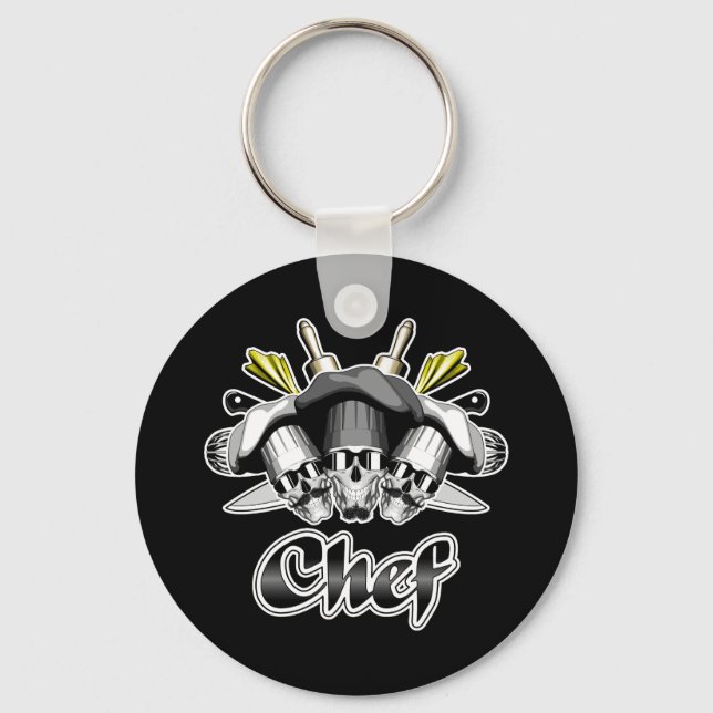 Chaveiro Crânio de Chef e Ferramentas do Comércio (Frente)