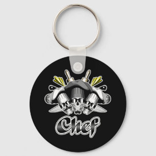 Chaveiro Crânio do cozinheiro chefe e ferramentas do