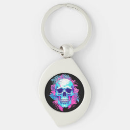 Chaveiro Cranio Floral em Estilo Vaporwave