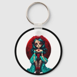 Chaveiro Crânios de açúcar de chá e Rosas vermelhas