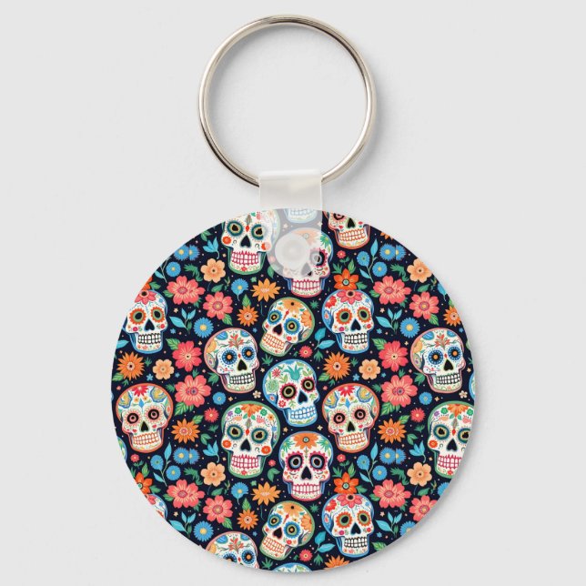 Chaveiro Crânios de Açúcar e Flores (Frente)