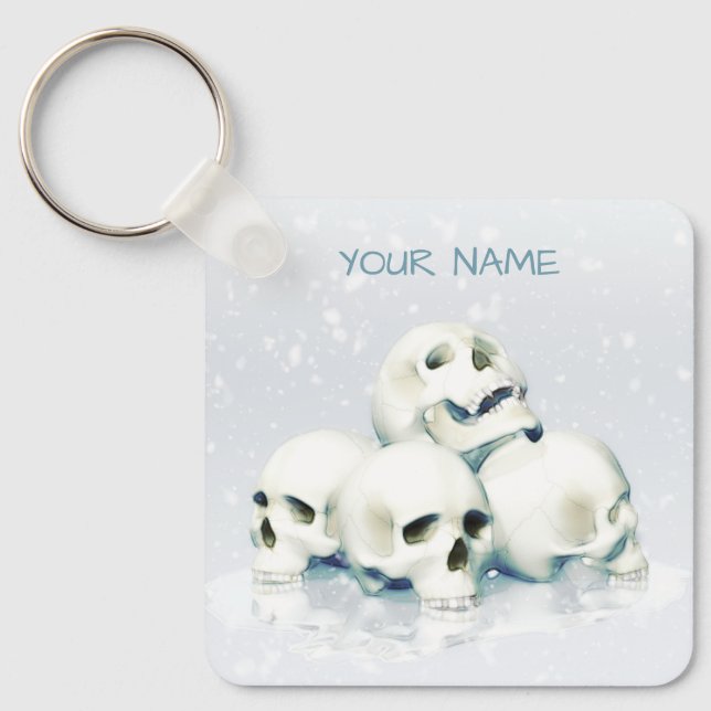 Chaveiro Crânios na neve. Personalizado (Frente)