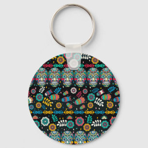 Chaveiro Crânios tribais de Boho: padrão colorido.