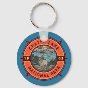 Chaveiro Crater Lake National Park Elk Retro Compass Emblem