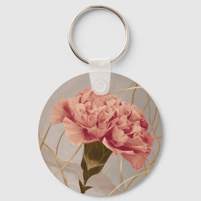 Chaveiro Cravo Floral Rosa Bege Dourado (Frente)