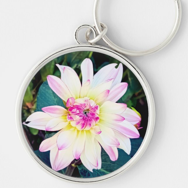 Chaveiro Creme e flor rosa (Frente)