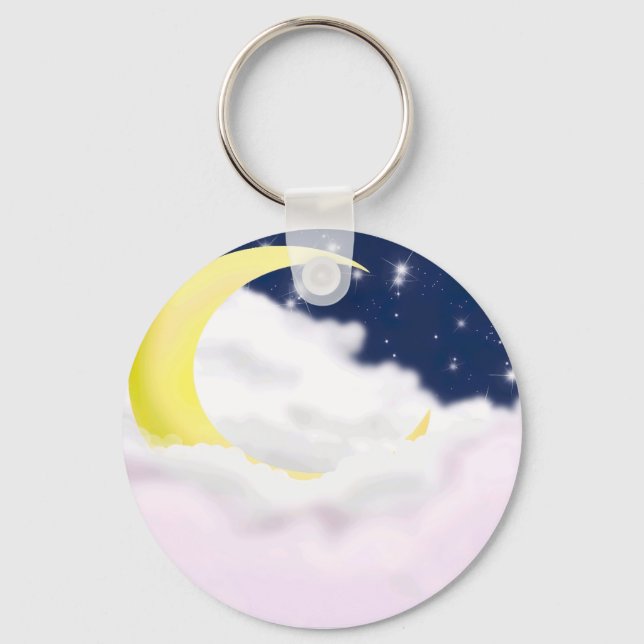 Chaveiro Cresent Moon in Soft Clouds Aluminum Keychain  (Frente)