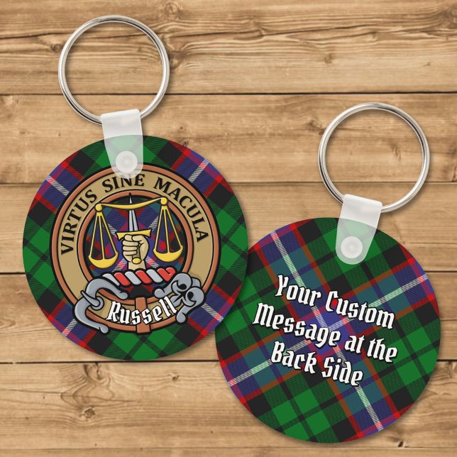 Chaveiro Crest do Clã Russell sobre Tartan (Criador carregado)