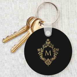Chaveiro Crest Vintage Elegante Dourado Falso Monograma Pre