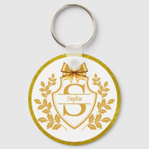 Chaveiro Crestá Elegante de Monograma Dourado, Arco Nome Pe