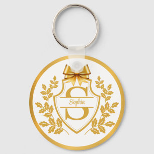 Chaveiro Crestá Elegante de Monograma Dourado, Arco Nome Pe