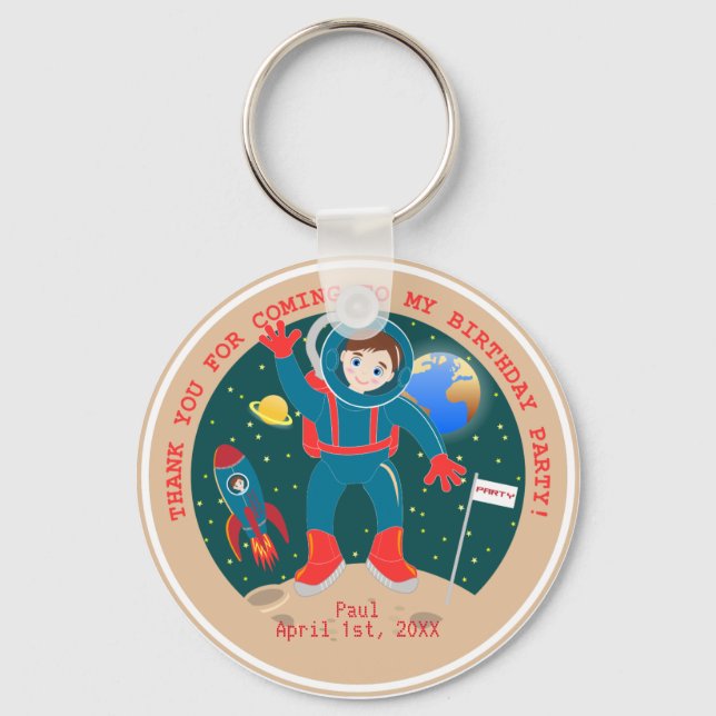 Chaveiro Criança astronauta na festa de aniversário da lua (Frente)