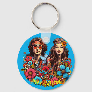 Chaveiro Criança de flor de Hippie, Casal, 1960