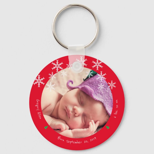 Chaveiro Criança recém-nascida Foto do Primeiro Natal (Frente)