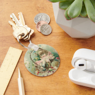 Chaveiro Criança Vitoriana Antiga, Menina Cesta de Frutas d