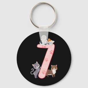 Chaveiro Crianças 7 de Aniversário Gatos De Garota Com 7 An
