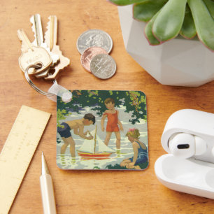 Chaveiro Crianças Antigas Brincando com Barcos à Vela no La