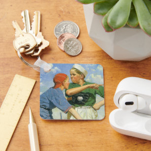 Chaveiro Crianças Antigas e Esportes, Meninos Jogando Beise