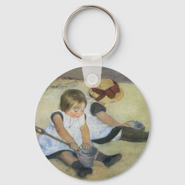 Chaveiro Crianças brincando na praia por Mary Cassatt (Frente)