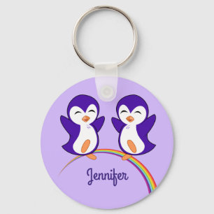 Chaveiro Crianças do arco-íris com Pinguim roxo