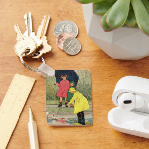 Chaveiro Crianças Vintage Jogando Pudles Brinquedos Chuvam