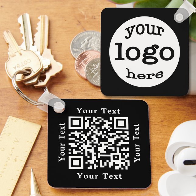Chaveiro Criar código QR personalizado Logotipo da empresa  (Create Custom QR Code Business Company Logo Black Keychain)