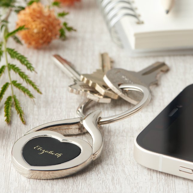 Chaveiro Criar o coração de Aniversário do Monograma Dourad (Create Custom Stylish Gold Monogram Birthday Heart Keychain)