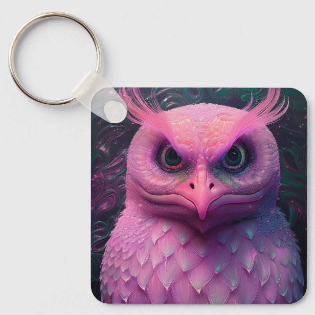 Chaveiro Criatura Híbrida Rosa Murloc/Coruja (Frente)