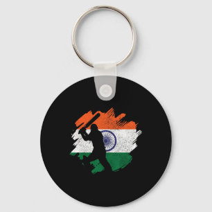 Chaveiro Cricketista Indiano Bandeira Indiana Vintage