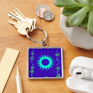Chaveiro Crie sua própria Arte Floral Azul Iridescente