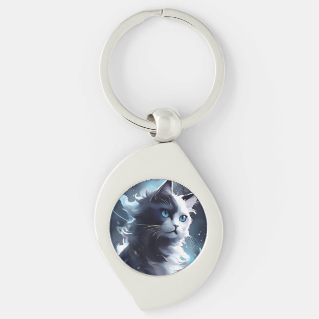 Chaveiro Cristóvão Místico Preto e Branco | Gato de Aquarel (Frente)