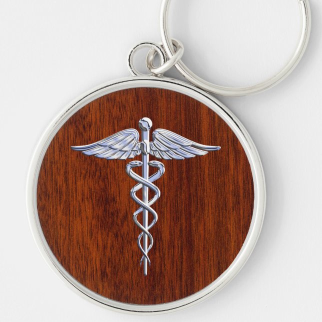 Chaveiro Cromo Como Caduceus Símbolo Médico Decor Mahogany (Frente)