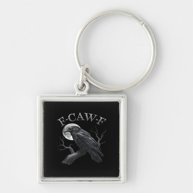 Chaveiro Crow F-Caw-F Funny Bird Moon Gothic Adult Humor Cl (Frente)