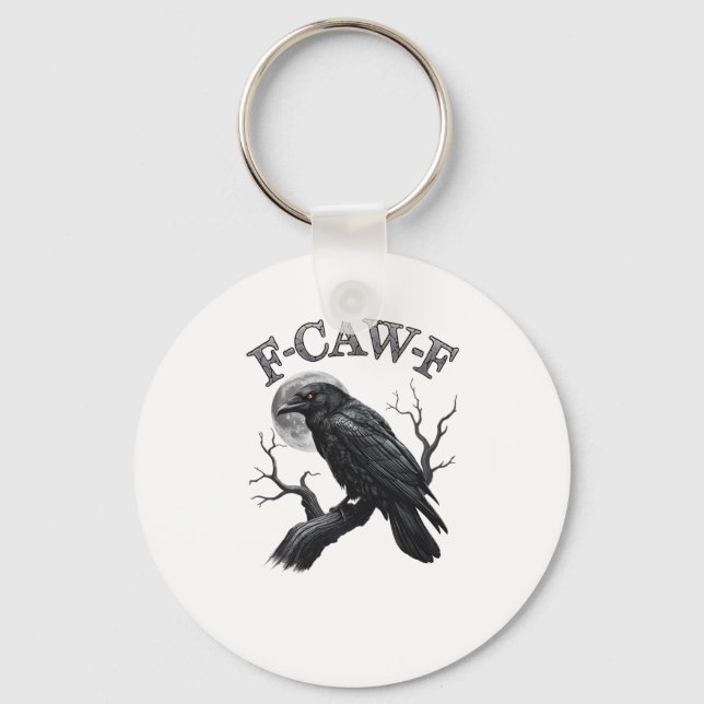 Chaveiro Crow, F-Caw-F Pássaro Engraçado Lua Gótica Tri-Ble (Frente)